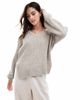 Vila Vila v neck sweater in natural melange-Neutral - 1