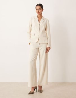 Vila VILA wide leg tailored pants in birch cream - part of a set-White