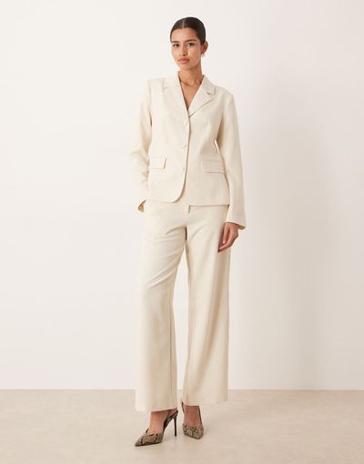 Vila VILA wide leg tailored pants in birch cream - part of a set-White