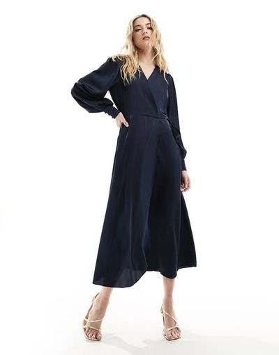 Vila VILA wrap full maxi dress in navy-Blue