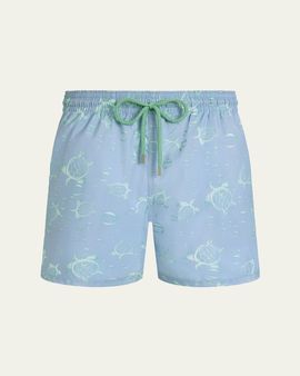 Vilebrequin Men's Bubbles and Turtles Packable Swim Trunks