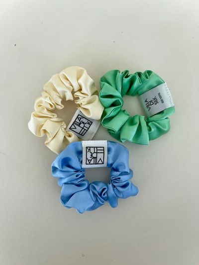 VILLA DE SILK Baby Scrunchie 3 Set - Cream/Baby Blue/Mint
