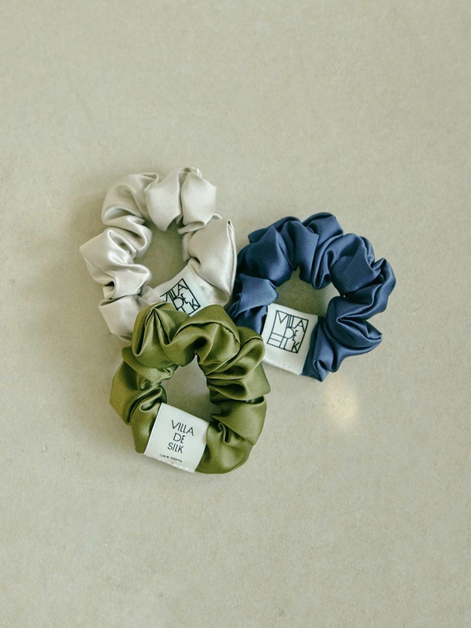 VILLA DE SILK Baby Scrunchie 3 Set - Silver/Khaki/Navy