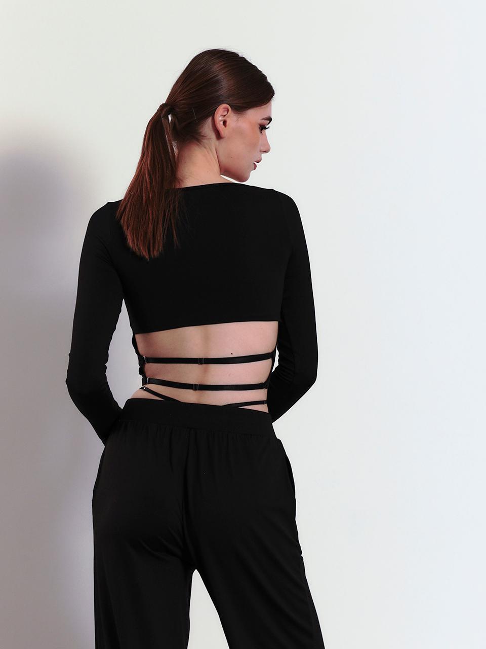 VINAJ Back Strap Detachable Crop T-shirt [BLACK]