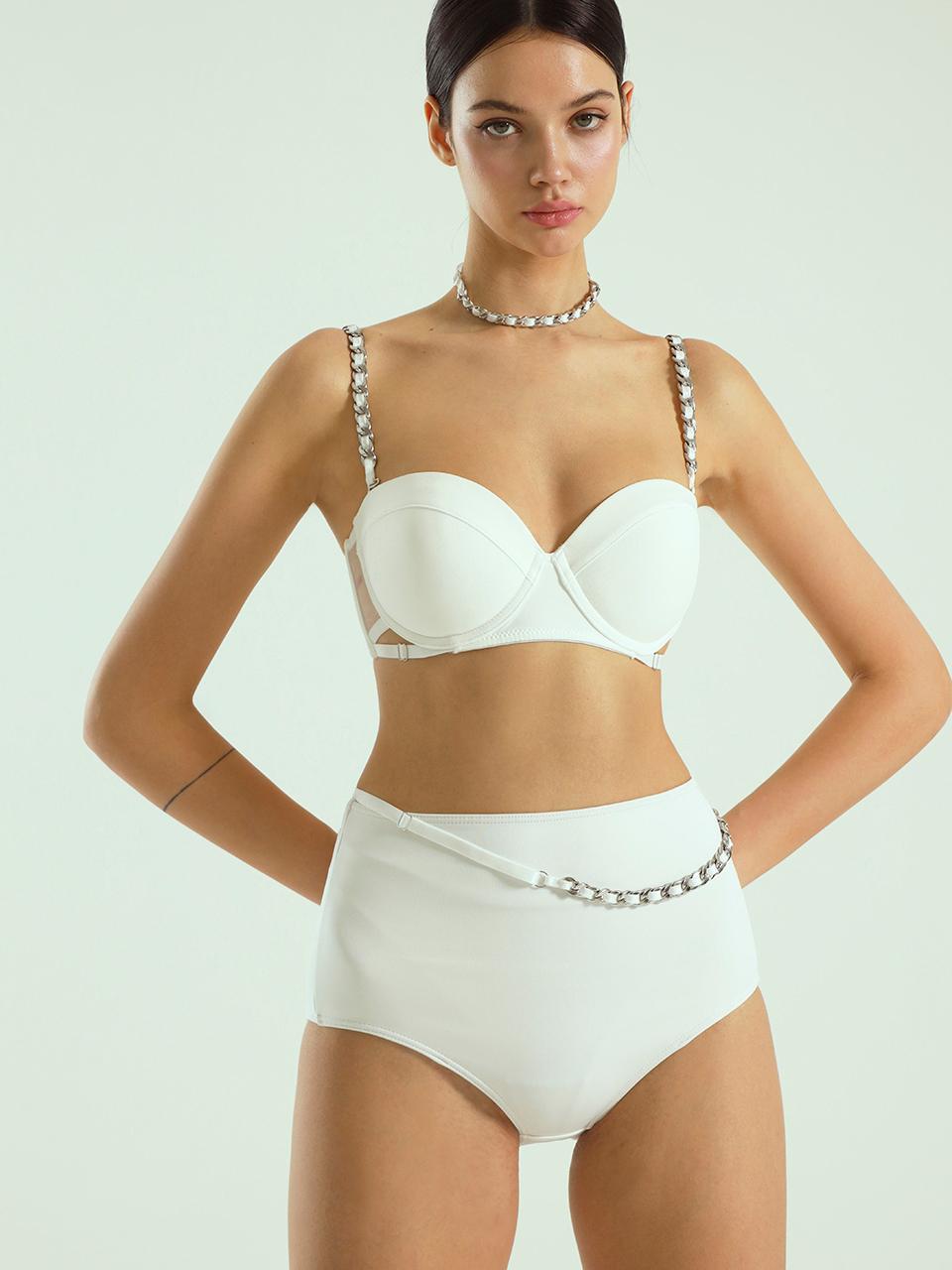 VINAJ Chain Basic Half-Cup Bikini Bra [Beige]