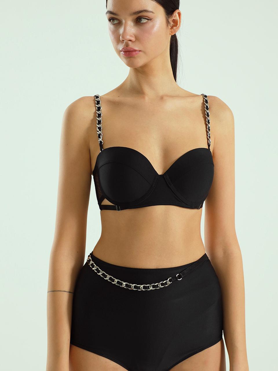 VINAJ Chain Basic Half-Cup Bikini Bra [Black]