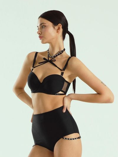 VINAJ Chain Ribbon Half Cup Bikini Bra [Black]
