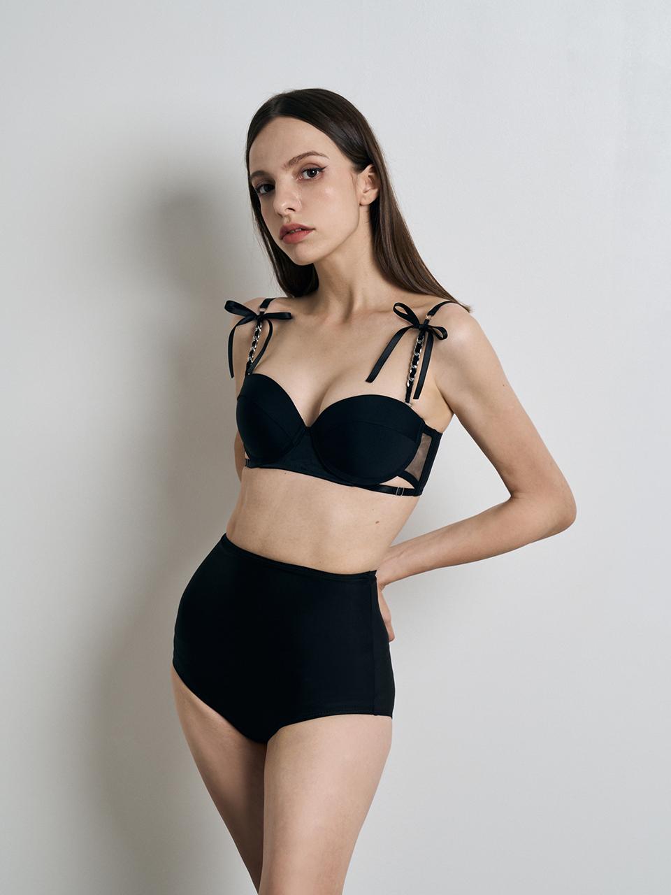 VINAJ Double Chain Ribbon Demi Cup Bikini Bra [Black]