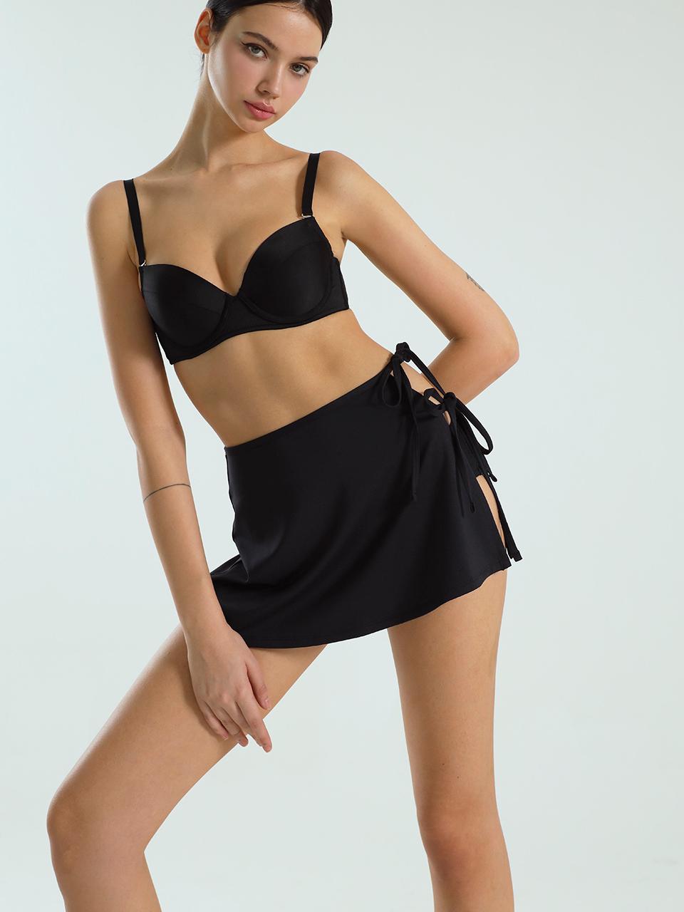 VINAJ Double Ribbon Adjustable Wrap Skirt [Black]