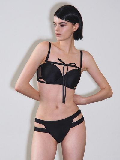 VINAJ Front Ribbon Half Cup Bikini Bra [Black]