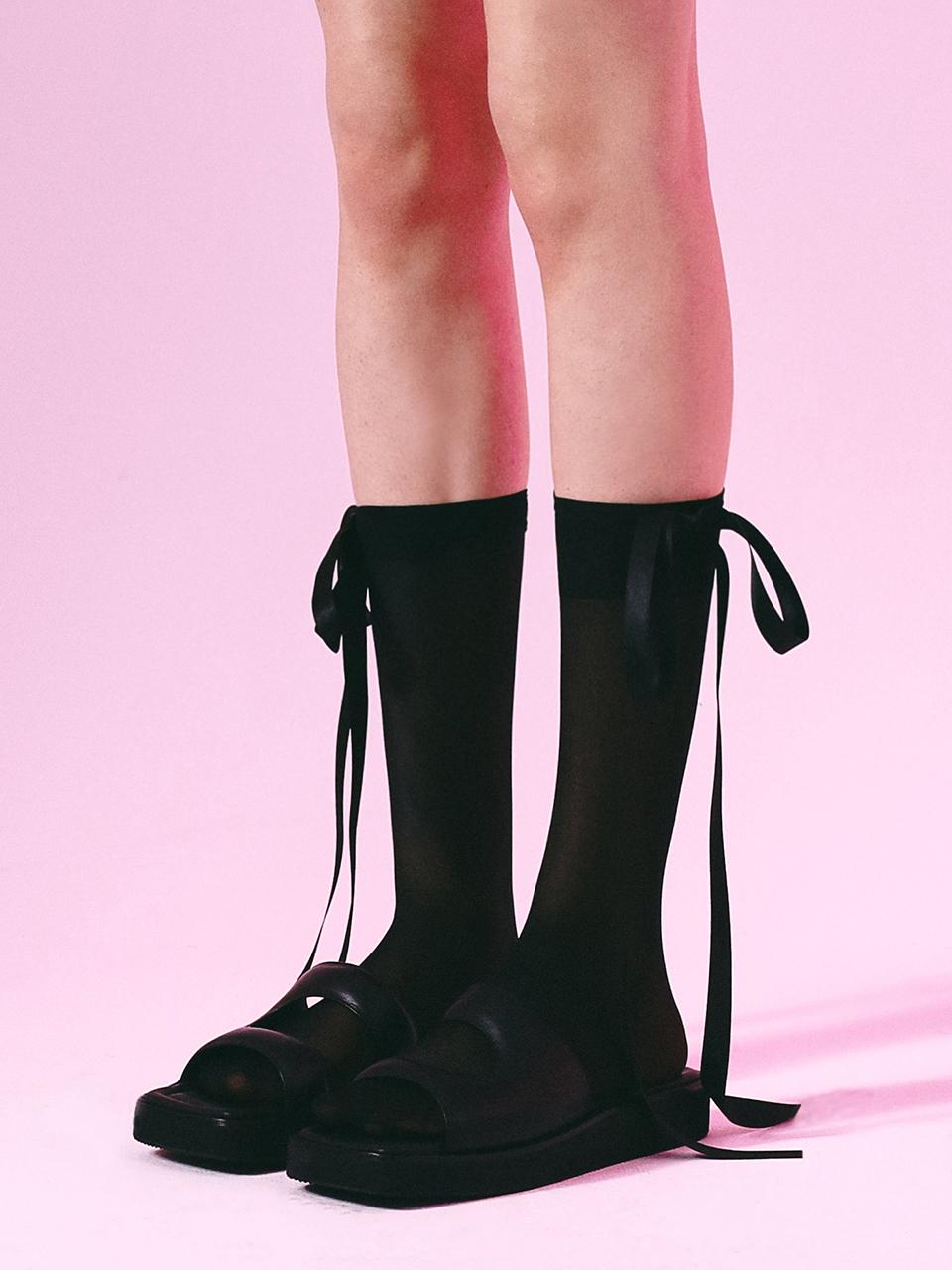 VINAJ Long Ribbon Sheer Mid-Calf Socks [Black]