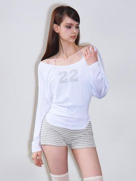 VINAJ Off-Shoulder Cotton Blend T-Shirt [Beige]