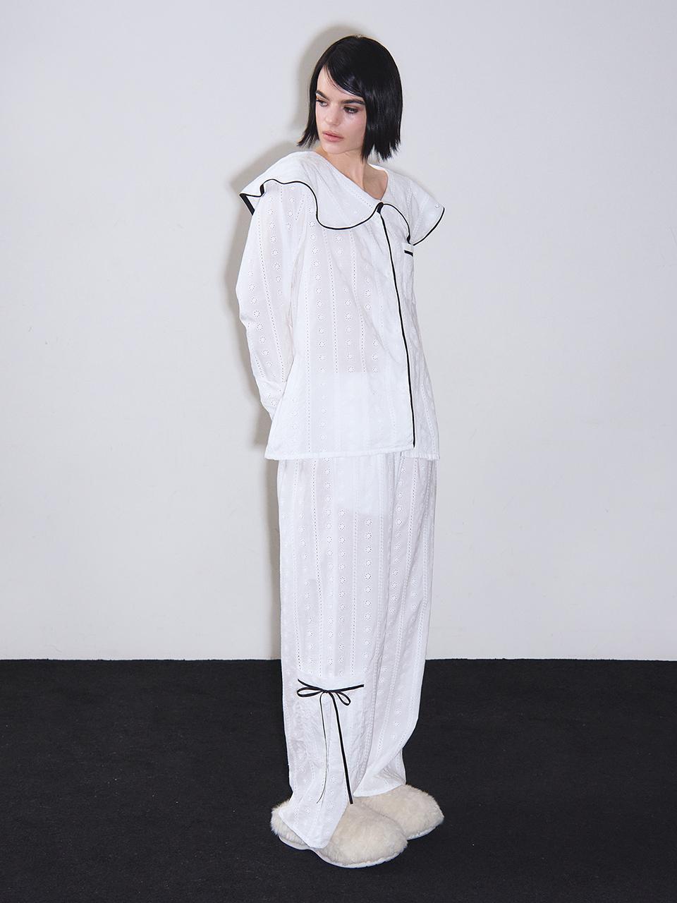 VINAJ Ribbon Pocket Cotton Pajama Pants [Beige]