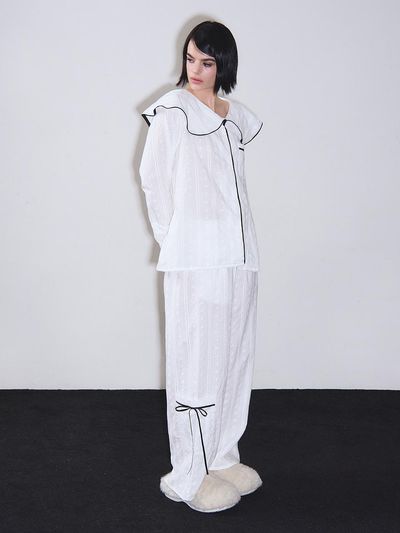 VINAJ Ribbon Pocket Cotton Pajama Pants [Beige]