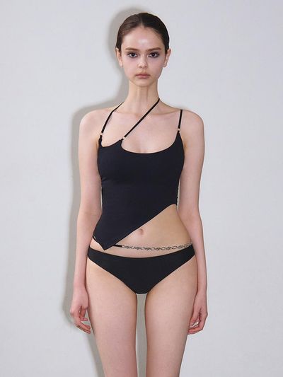 VINAJ W String Asymmetrical Bralette Bra [Black]