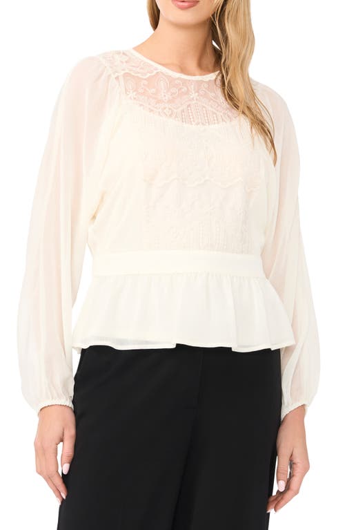Vince Camuto Vince Camuto Embroidered Mesh Yoke Peplum Top