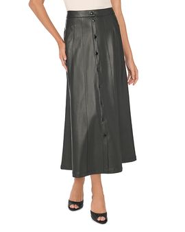 Vince Camuto Vince Camuto Faux Leather Seamed Midi Skirt