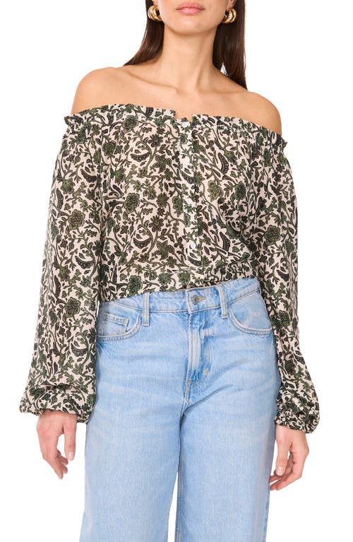 Vince Camuto Vince Camuto Floral Off the Shoulder Button-Up Top