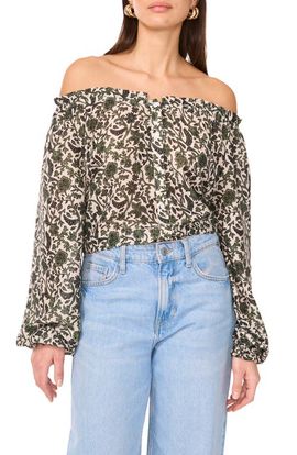 Vince Camuto Vince Camuto Floral Off the Shoulder Button-Up Top