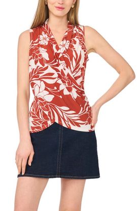 Vince Camuto Vince Camuto Floral Print Crossover Front Jersey Top