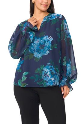 Vince Camuto Vince Camuto Floral Print Split Neck Top