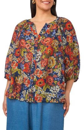 Vince Camuto Vince Camuto Floral Raglan Sleeve Button Down Shirt