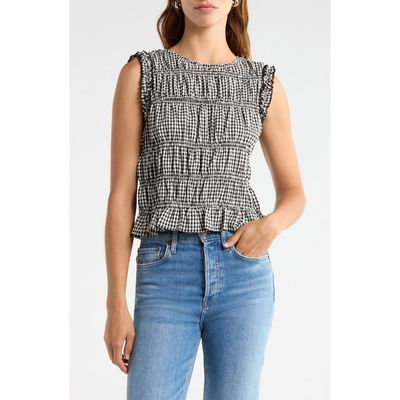 Vince Camuto Vince Camuto Gingham Smocked Ruffle Trim Top
