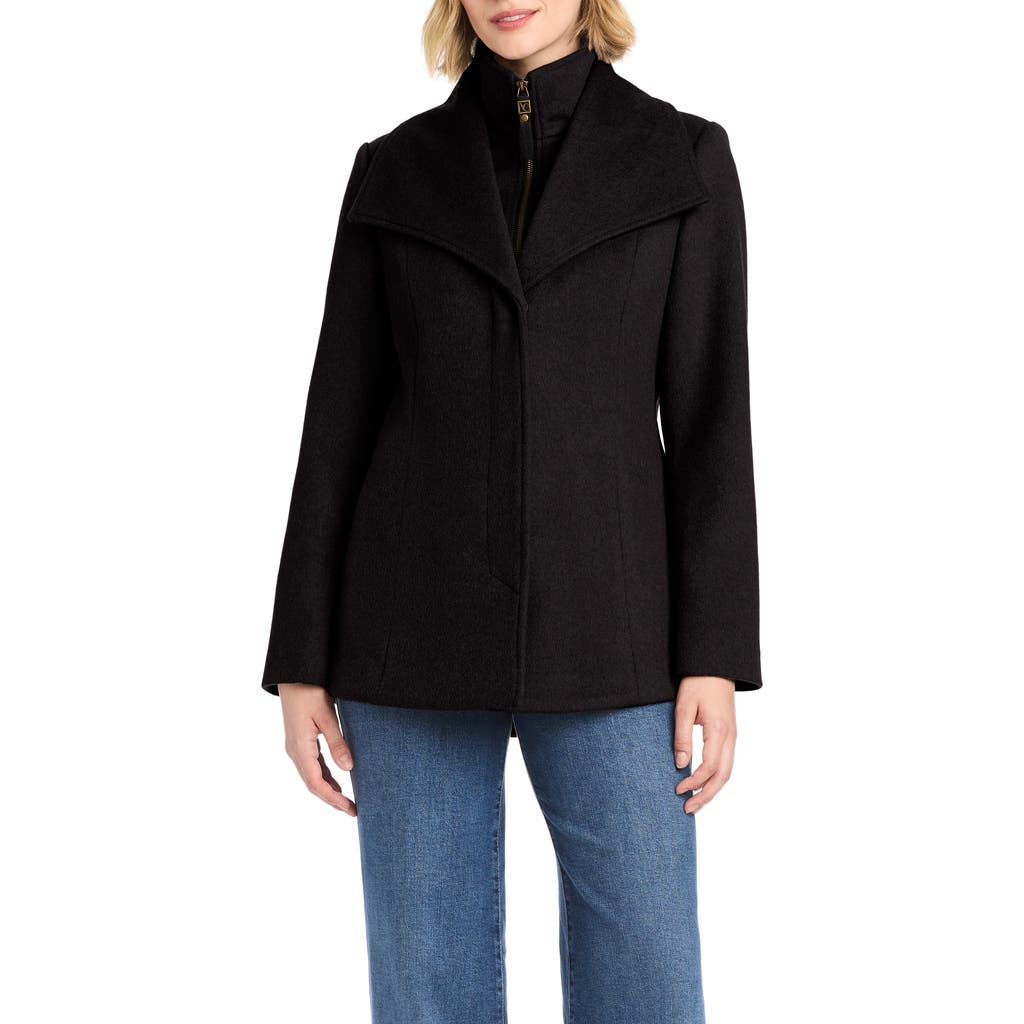 Vince Camuto Vince Camuto High-Low Hem Wool Blend Coat with Fixed Bib