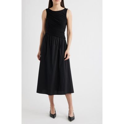 Vince Camuto Vince Camuto Ity Ruched Bodice Mixed Media Midi Dress
