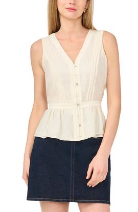 Vince Camuto Vince Camuto Lace Trim Button-Up Peplum Tank