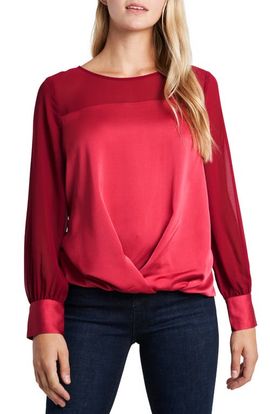 Vince Camuto Vince Camuto Mix Media Twist Front Long Sleeve Top
