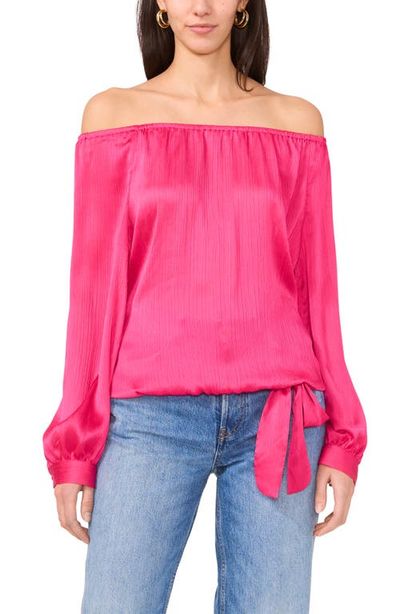 Vince Camuto Vince Camuto Off the Shoulder Tie Hem Long Sleeve Top