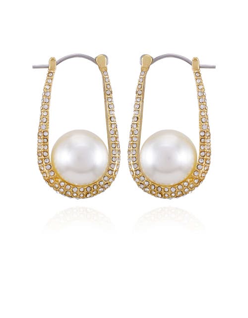 Vince Camuto Vince Camuto Pave and Glass Pearl Drop Earrings