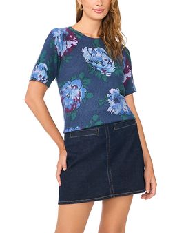 Vince Camuto Vince Camuto Printed Short Sleeve Crewneck Sweater