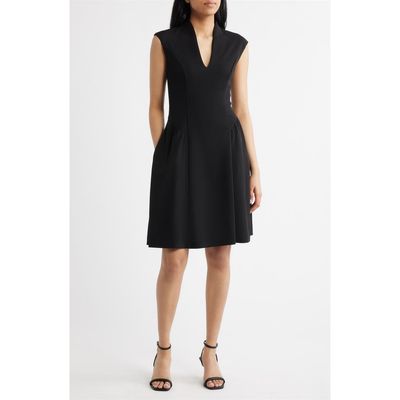 Vince Camuto Vince Camuto Scuba Crepe V-Neck Fit & Flare Dress