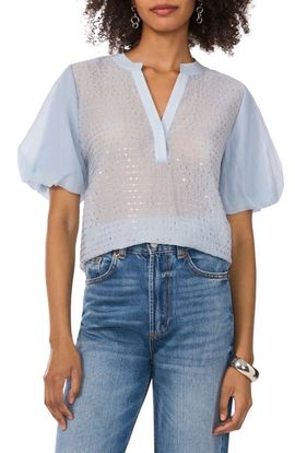 Vince Camuto Vince Camuto Sequin Stripe Puff Sleeve Top