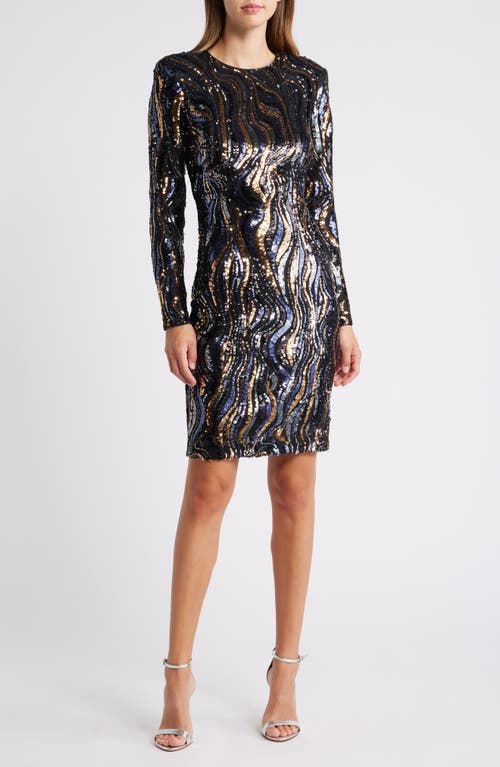 Vince Camuto Vince Camuto Sequin Swirl Long Sleeve Cocktail Dress