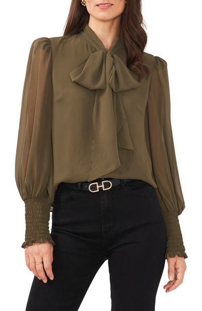 Vince Camuto Vince Camuto Sheer Balloon Sleeve Bow Blouse