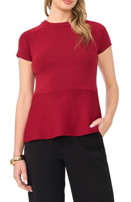 Vince Camuto Vince Camuto Short Sleeve Ribbed Peplum Sweater