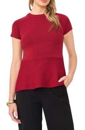Vince Camuto Vince Camuto Short Sleeve Ribbed Peplum Sweater