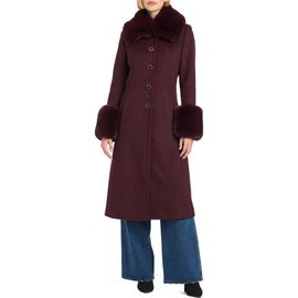 Vince Camuto Vince Camuto Single Breasted Coat with Removable Faux Fur Collar & Cuffs