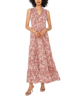 Vince Camuto Vince Camuto Sleeveless Tiered Maxi Dress with Combo Crochet Lace Trim