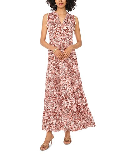 Vince Camuto Vince Camuto Sleeveless Tiered Maxi Dress with Combo Crochet Lace Trim