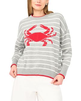 Vince Camuto Vince Camuto Striped Crab Motif Crewneck Sweater