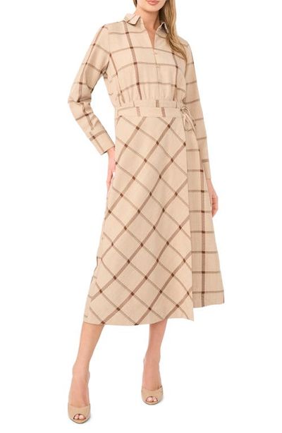 Vince Camuto Vince Camuto Windowpane Plaid Long Sleeve Wrap Skirt Shirtdress