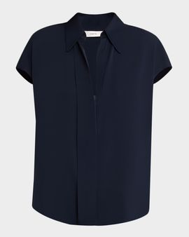 Vince Cap-Sleeve Hidden Placket Stretch-Silk Top