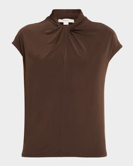 Vince Cap-Sleeve Twist-Front Jersey Top