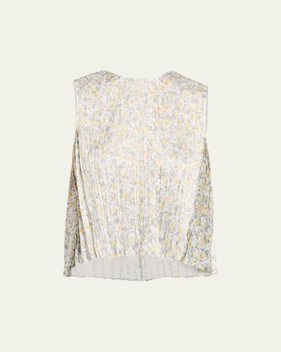 Vince Citrine Bloom Pleated Satin Top