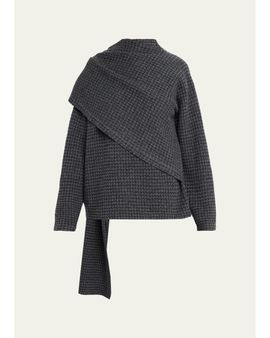 Vince Draped-Scarf Houndstooth Sweater
