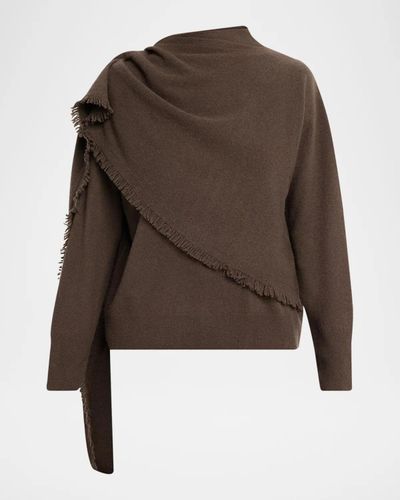 Vince Draped-Shawl Fringed Wool-Cashmere Sweater